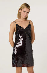 Lexy Lace Trim Sequin Mini Dress