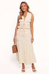 Farica Gingham Midi Skirt - Cream