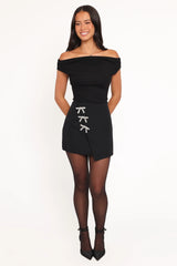 Tyra Mini Skirt With Embellished Bows - Black