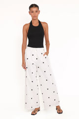 Valora Wide Leg Pant - White Black Polka Dot
