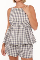 Rory Top - Slate Blue Gingham