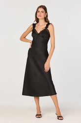 Lace Trim Satin Slip Midi Dress