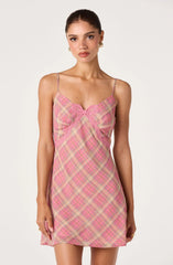 Kirsten Plaid Lace Trim Mini Dress