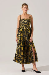 Emerys Pleated Metallic Floral Maxi Dress
