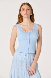 Victoria Crochet Trim Button-Front Top