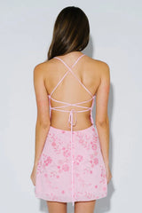 Blush Petal Beaded Mini Dress