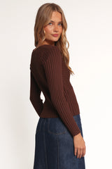 Demi Twist Detail Knit Top - Brown