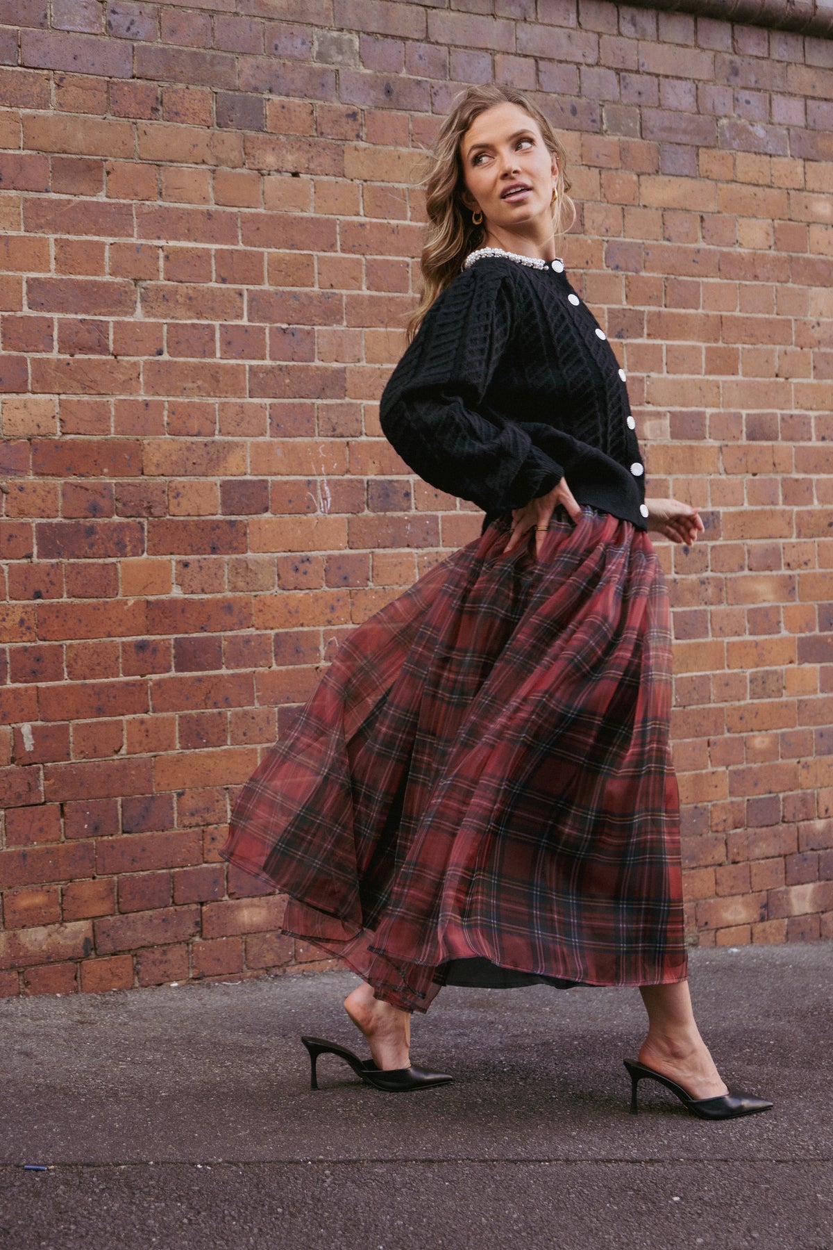 Bonita Midi Skirt - Red Plaid