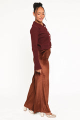 Riley Stretch Velvet Pant - Chocolate