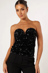 Clover Sweetheart Sequin Top - Black
