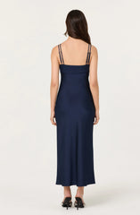 Nevaeh Satin Lace Trim Midi Dress