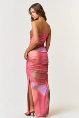 Cordelia Tie Dye Ruched Maxi Dress - Medium