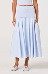 Thesan Mixed Media Drop-Waist Midi Skirt