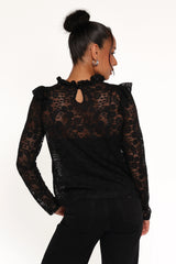Lettie Lace Ruffle Top - Black