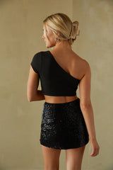 Kim High-Rise Sequin Mini Skort