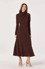 Asymmetric Draped Mock Neck Midi Dress