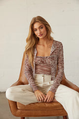 Halle Zebra Mesh Cardigan Set