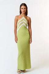 Key Lime Crochet Halter Maxi Dress