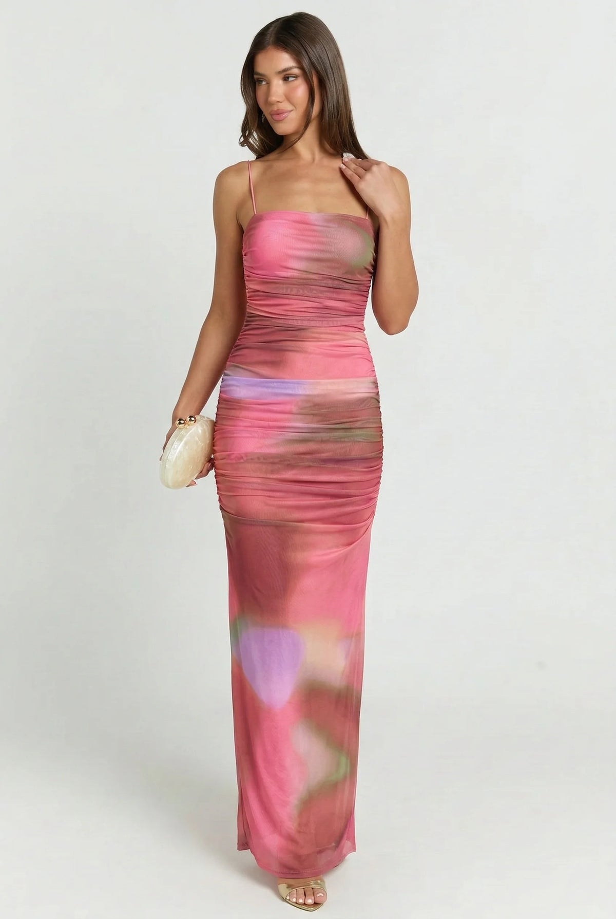 Cordelia Tie Dye Ruched Maxi Dress - Medium
