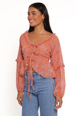 Isolt Tie Front Top - Orange Paisley