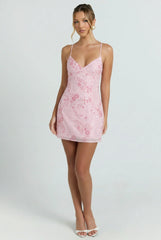 Blush Petal Beaded Mini Dress