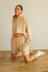 Girlfriend Crop Hoodie In Tan