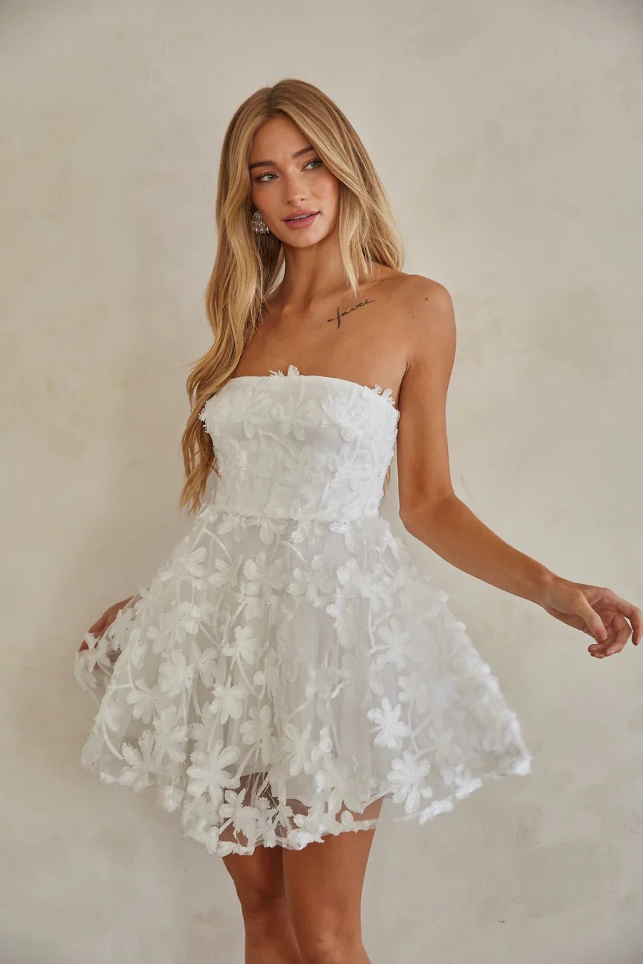 Evangeline Floral Applique Babydoll Dress