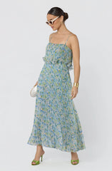 Makennah Plissé Floral Maxi Dress