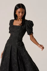 Mosella Jacquard Puff Sleeve Midi Dress