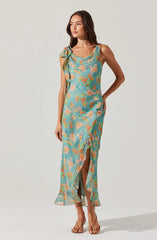Isabelle Ruffled Cowl Neck Floral Midi Dress