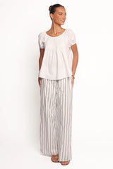 Ember Cotton Pants - Blue Brown Stripe