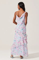 Levina Asymmetric Floral Ruffle Maxi Dress