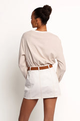 Ruva Long Sleeve Tee - Beige White Stripe