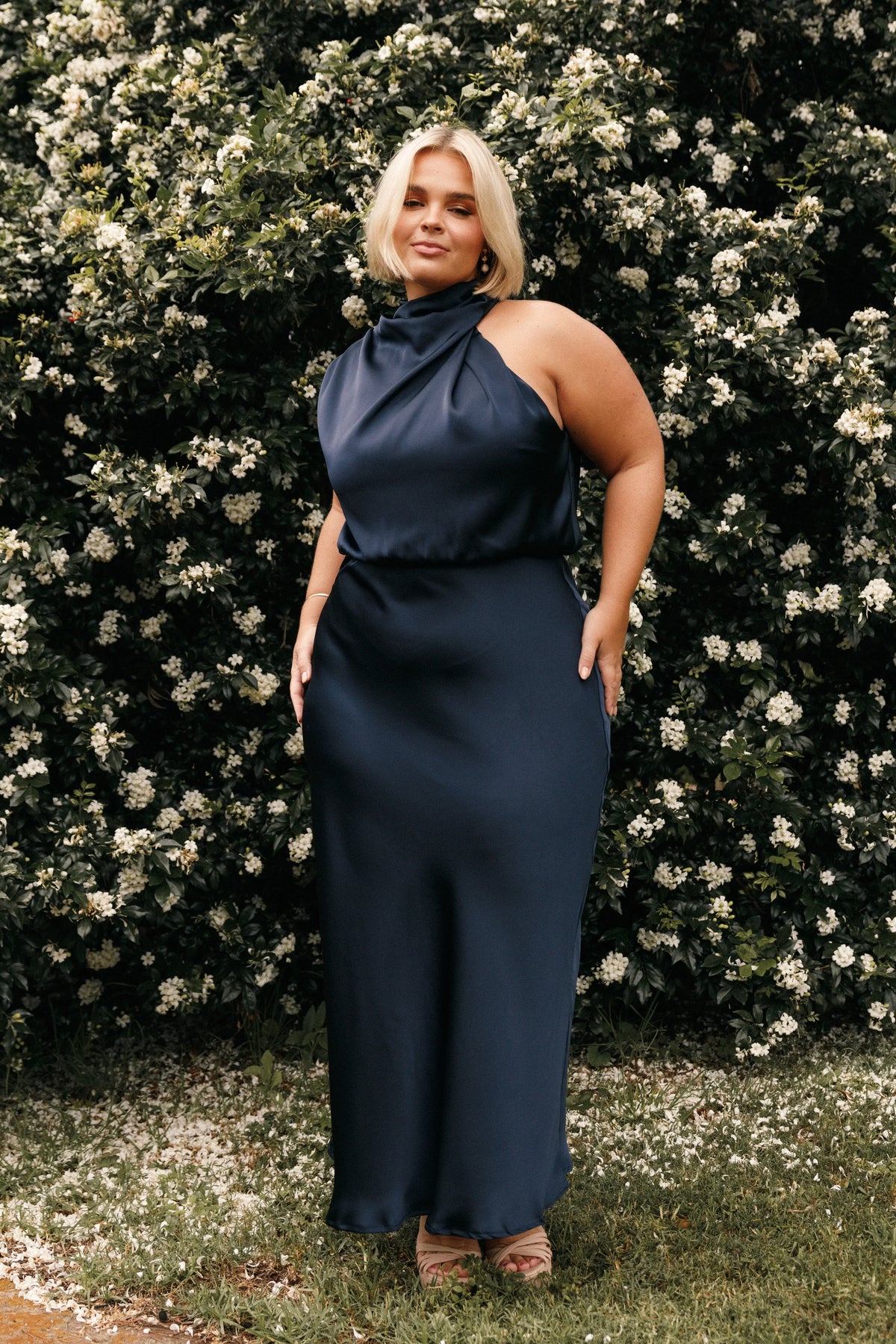Anabelle Halter Neck Midi Dress - Navy