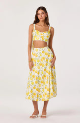 Myria Print Linen A-Line Midi Skirt
