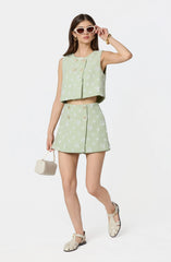 Janell Floral Applique Tweed Skort