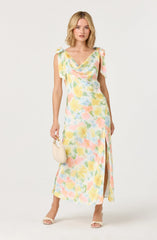 Allexina Satin Cowl Neck Midi Dress