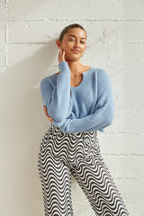 Sky Crop Knit Sweater in Blue
