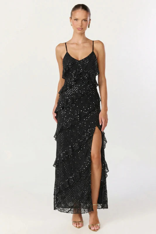 Celestelle Sequin Tiered Maxi Dress