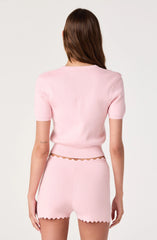 Scalloped Placket Ribbed Cardigan
