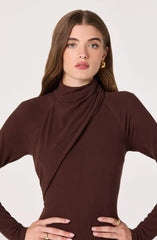 Asymmetric Draped Mock Neck Midi Dress