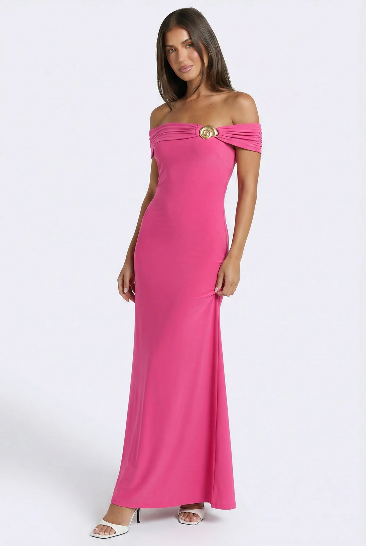 Seashell Radiance Off Shoulder Maxi Dress