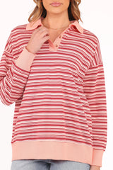 Beau Long Sleeve Jersey Top - Pink Stripe