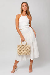 Lunch Date White Cotton Tiered Midi Dress