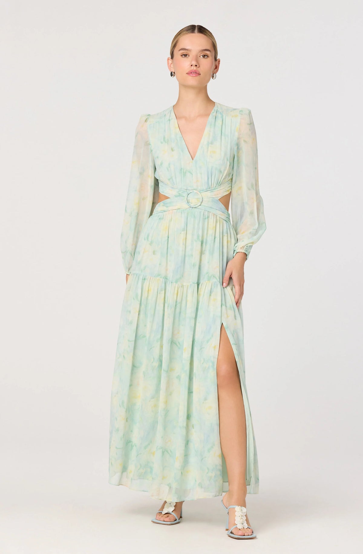 Klarissa Floral Cutout Balloon Sleeve Maxi Dress