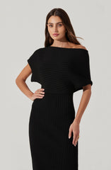 Off Shoulder Ribbed Midi Sweater Dress