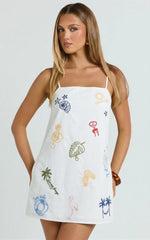 Vacation Sketch Linen Mini Dress