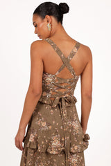 Lillee Tiered Maxi Dress - Olive Print