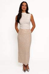 Briellia Sequin Midi Skirt - Champagne