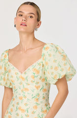 Mayra Floral Plissé Puff Sleeve Midi Dress